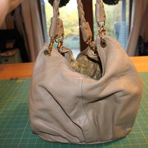 Leather HoBo Slouchy Handbag Handmade Magnetic Closure Beige Purse Leather